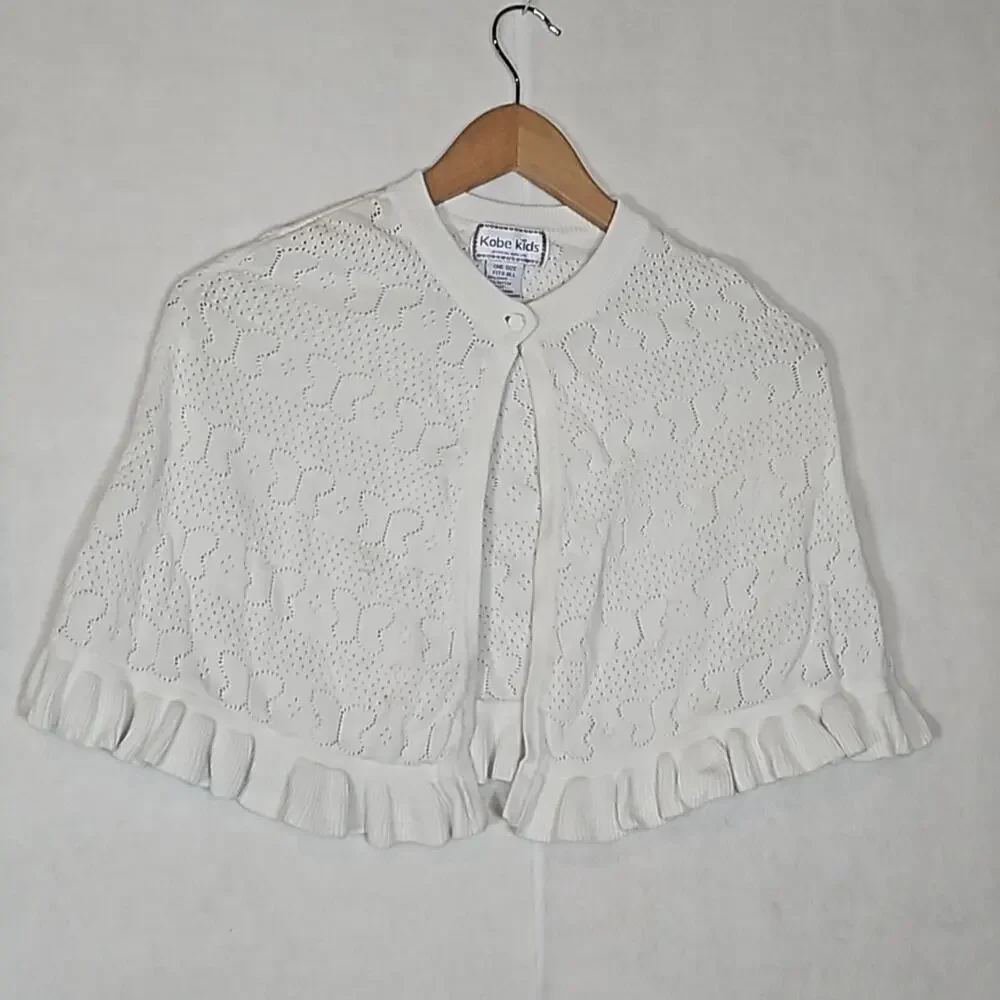 Kobe Kids Girls White Butterfly Poncho Sweater